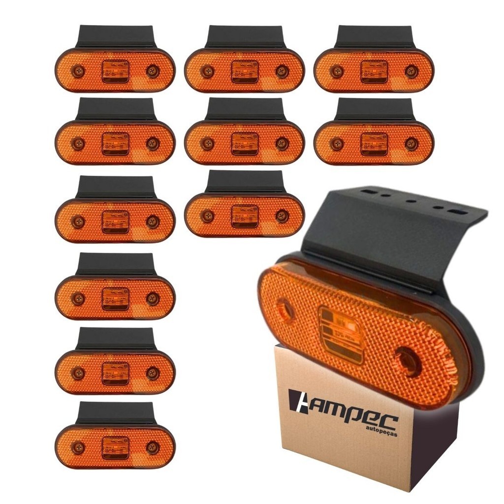 Kit 12 Lanterna Lateral LED Para Carreta Facchini Caminhão Trailer Reboque Com Suporte Amarela