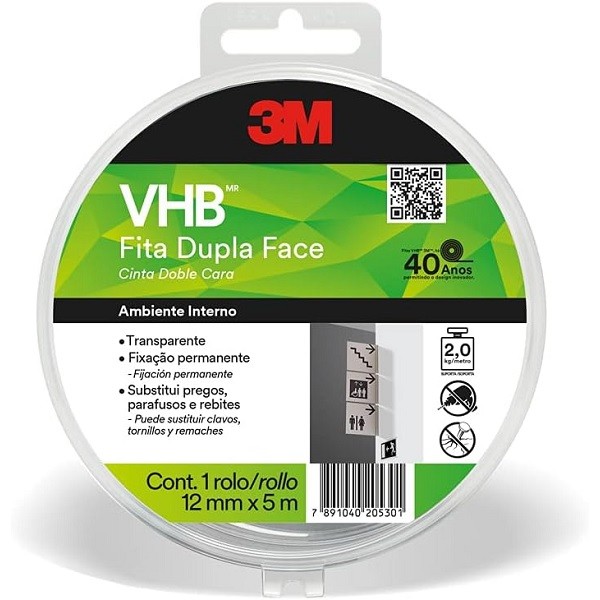 Fita Dupla Face 3M VHB Fixa Forte 12MM X 5M em Oferta na Shopee
