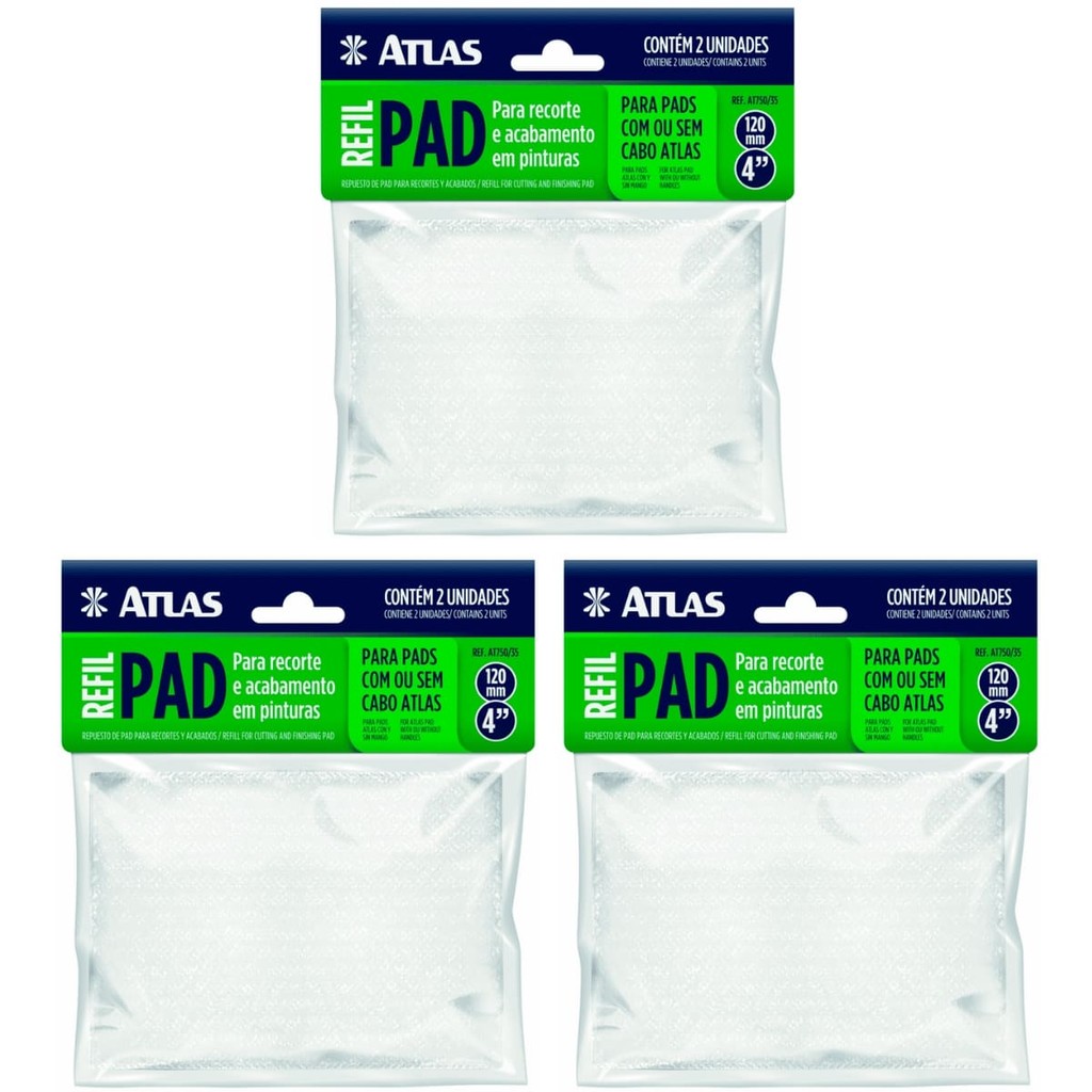 Kit 3 Refis de Pad para Pintura Acabamento e Recorte de Cantos em Parede Atlas Peças de Reposição Lã Flocada Obra