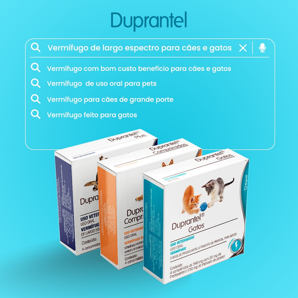 Detalhes do Kit 4 Duprantel Duprat Vermífugo para Cães e Gatos - 4 Comprimidos