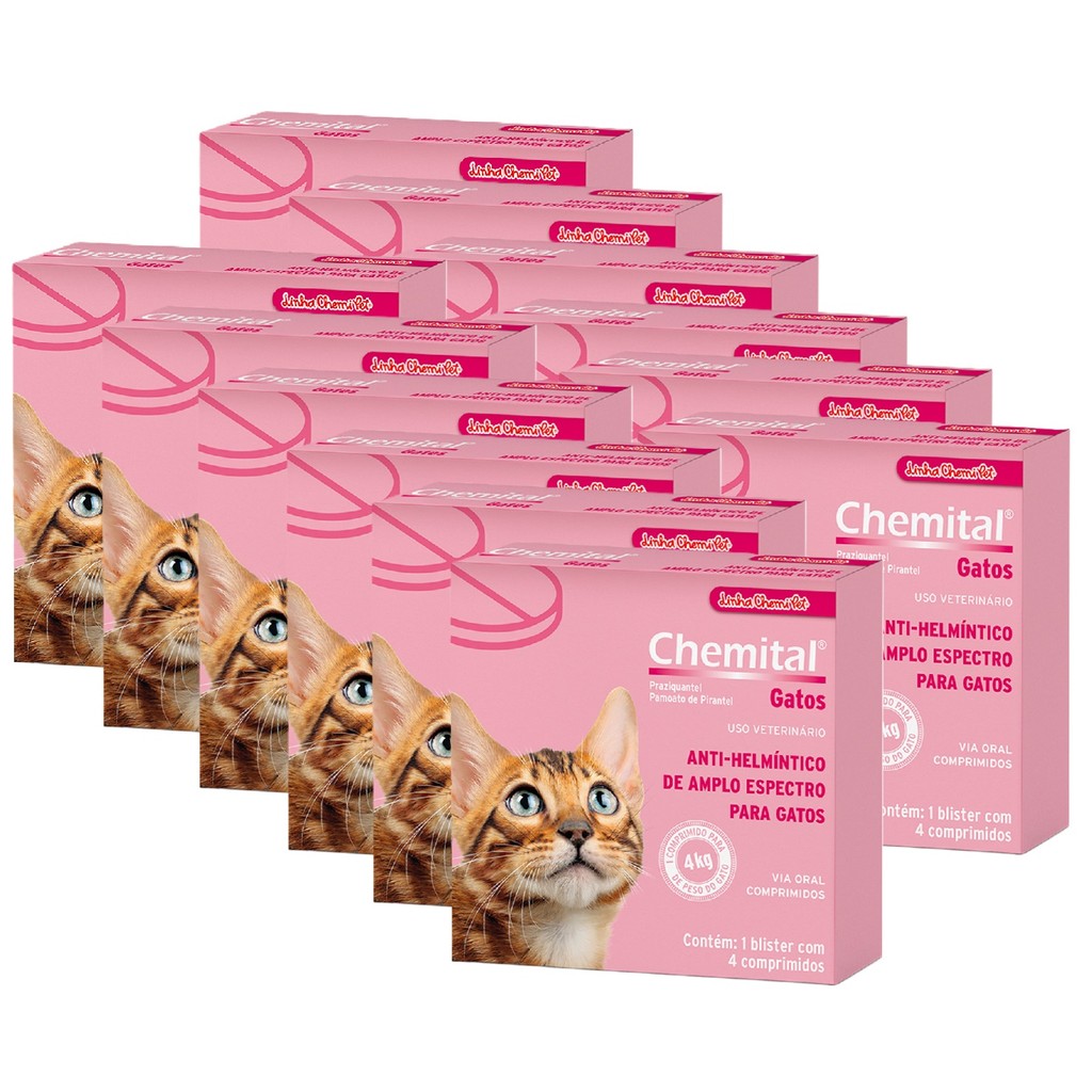 Kit 12 Chemital Chemitec Vermífugo para Gatos - 4 Comprimidos em Oferta na Shopee