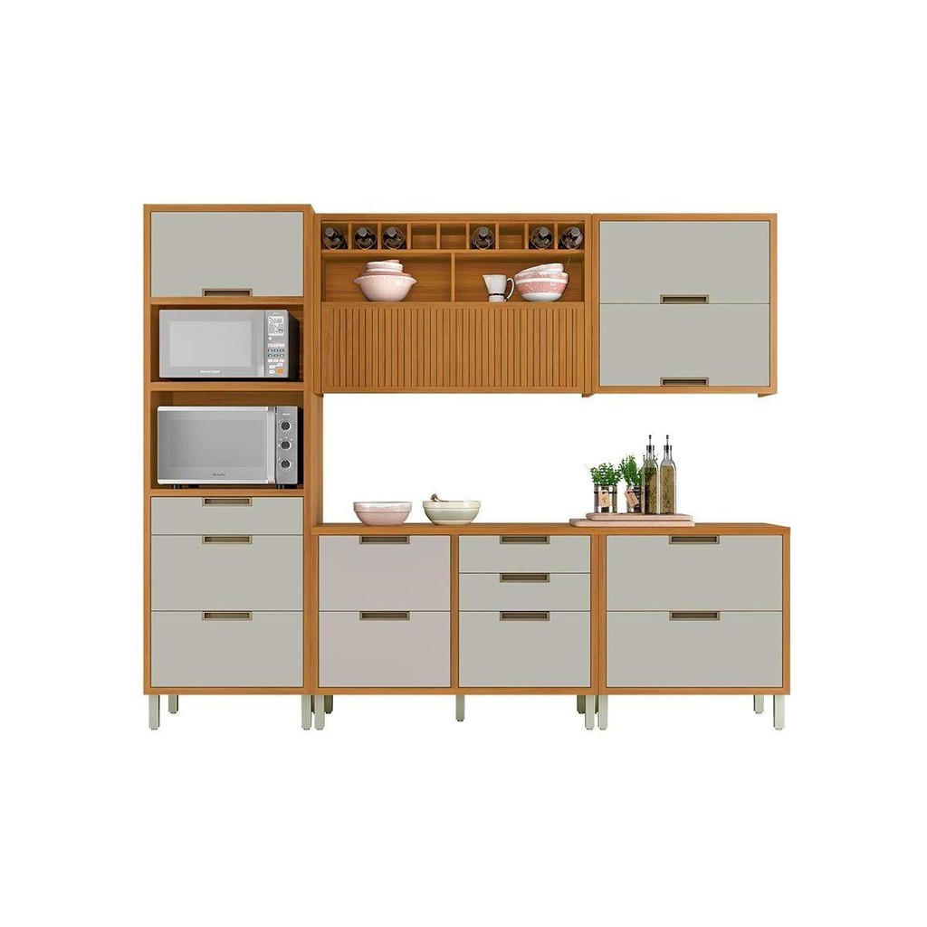Cozinha Completa Imperatriz 5 Peças (2 Balcões + 2 Aéreos+ 1 Torre Quente) C5P27 Freijo/Off White - Nesher