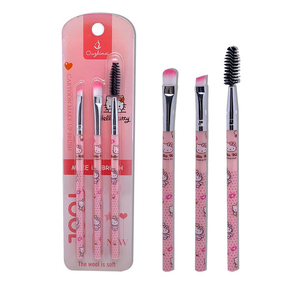 pincel de maquiagem kit pincel de maquiagem profissional Conjunto de pincéis de maquiagem KT Cat Eye 3 peças Escova de sombra para iniciantes Escova de sobrancelha oblíqua Pincel de ondulação de cílios espiral