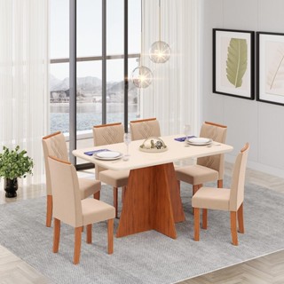 Conjunto Sala de Jantar 6 Cadeiras Tampo de Vidro DJ Móveis Siena Freijó Ayla Veludo Creme em Oferta na Shopee