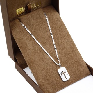 Corrente de prata 925 masculina Piastrine 60cm pingente placa em Oferta na Shopee