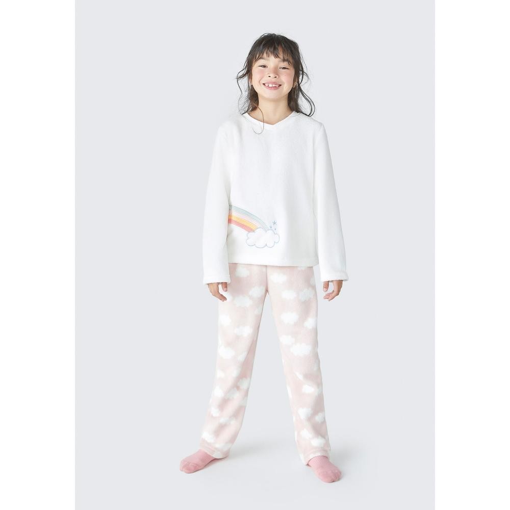 Pijama Infantil Menina Longo Estampado Em Fleece