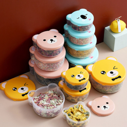 Kit com vários potes de urso em vários tamanhos e cores para lanchinhos