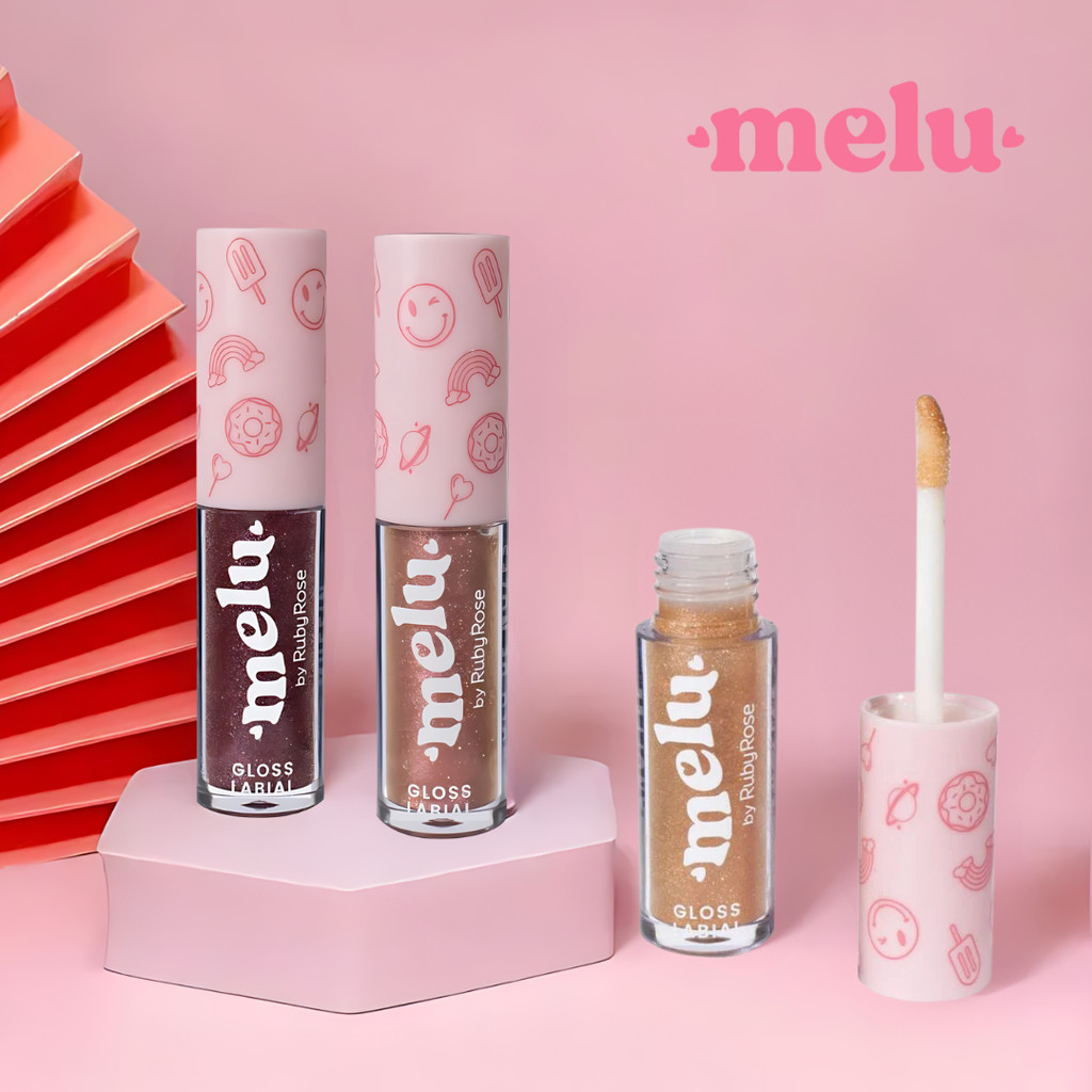 Gloss Labial Com Brilho Glitter Melu 3,4ml Ruby Rose Líquido Brilhante Vitamina E Hidratante Cobertura Uniforme