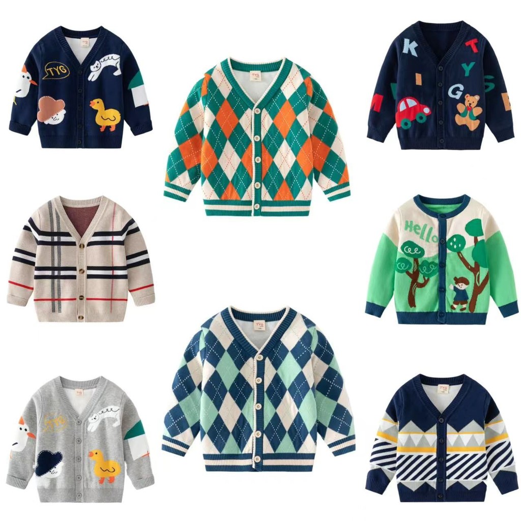 Roupas infantis suéteres infantis outono novo estilo roupas infantis meninos dupla camada fio de algodão Cardigan suéter