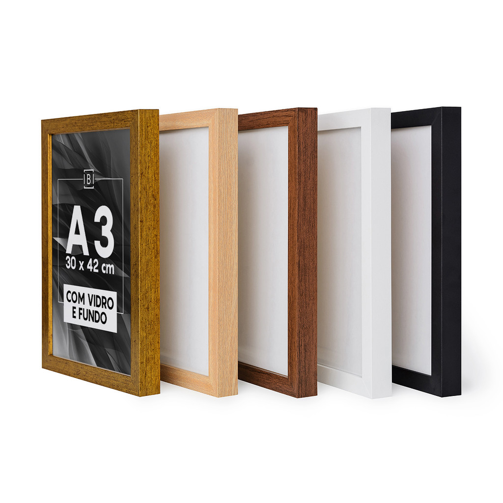 Moldura A3 30x42 cm Premium C/ Vidro Decorativo Para Certificado Fotos Parede Grande em Oferta na Shopee