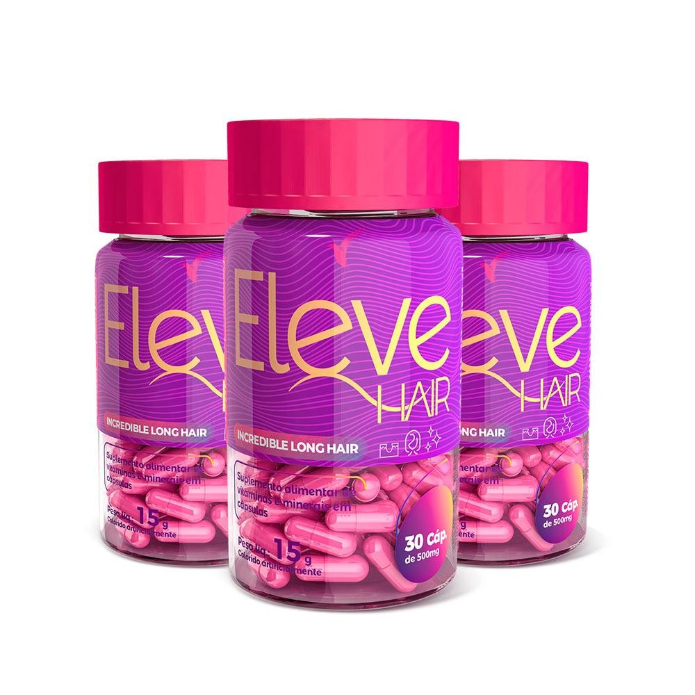Kit 3 Vitaminas P/ Cabelos e Unhas 90 Caps Eleve Hair