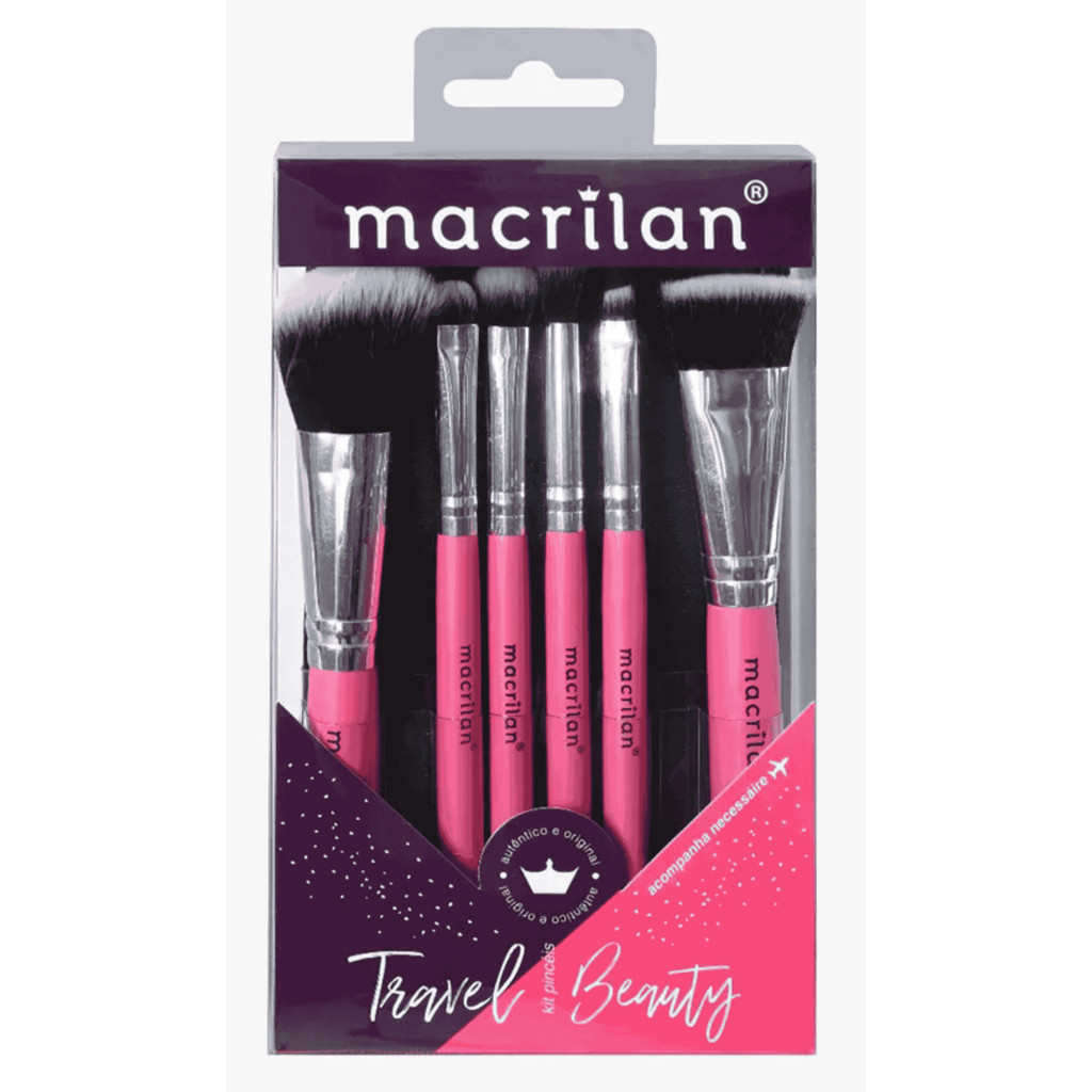 Kit com 6 pincéis profissionais e nécessaire KP10-2 Travel Beauty – MACRILAN