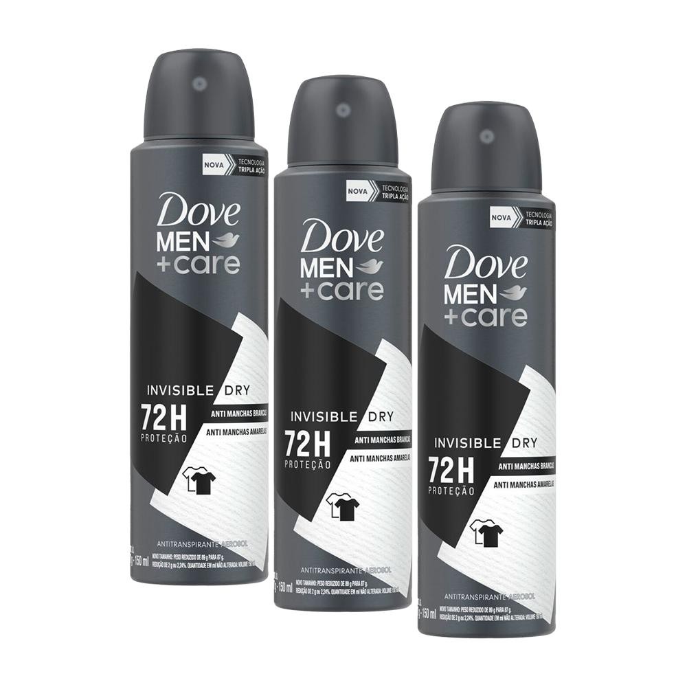 Kit 3 Desodorantes Aerosol Dove Men+Care Invisible Dry 150ml - Beauty