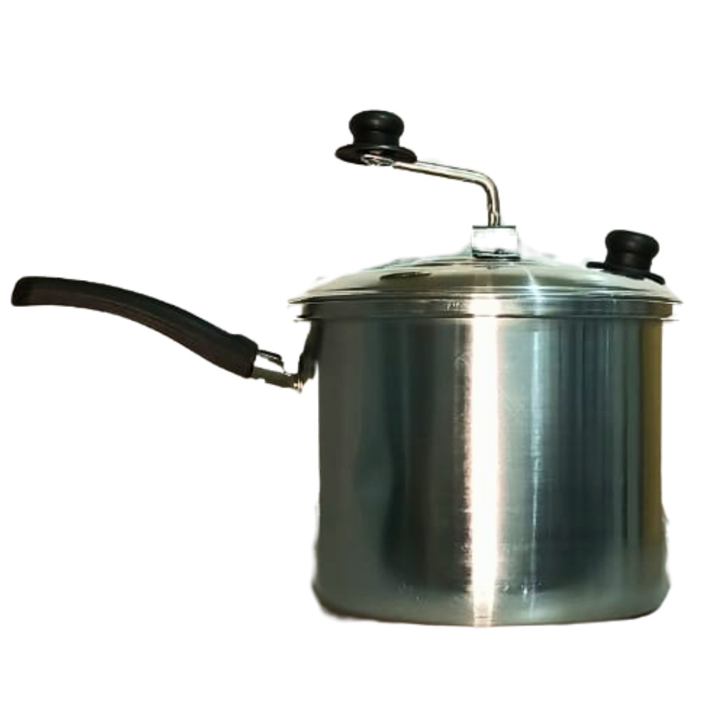 Pipoqueira Panela de Pipoca 4,7 Litros Alumínio Polido com Aste Reforçada Apoio para o Dedo Não Enferruja Leve e Fácil de Manusear