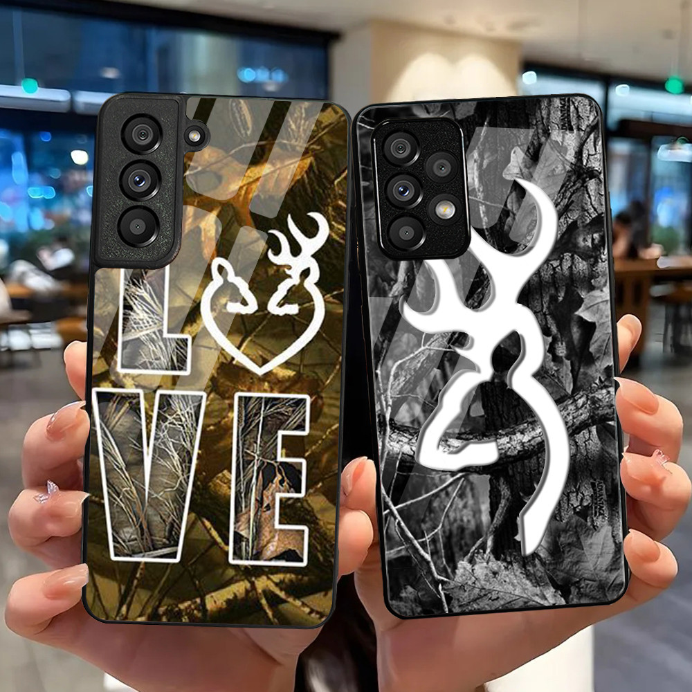 Camo Browning Vidro Temperado Caso De Telefone Para Samsung Galaxy S9 Plus S10 S10e S20 FE S20 S21 S22 S23 S23 Ultra Not