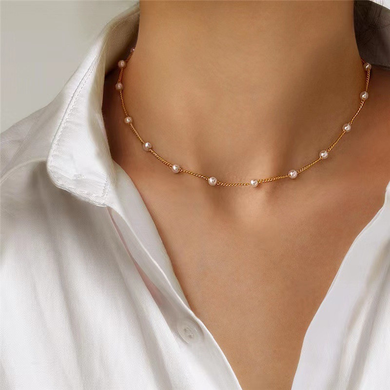 Moda Simples Pérola Gargantilha Coração Colares Multicamadas Corrente Colar Para Mulheres Jóias Presentes 18k Banhado A Ouro