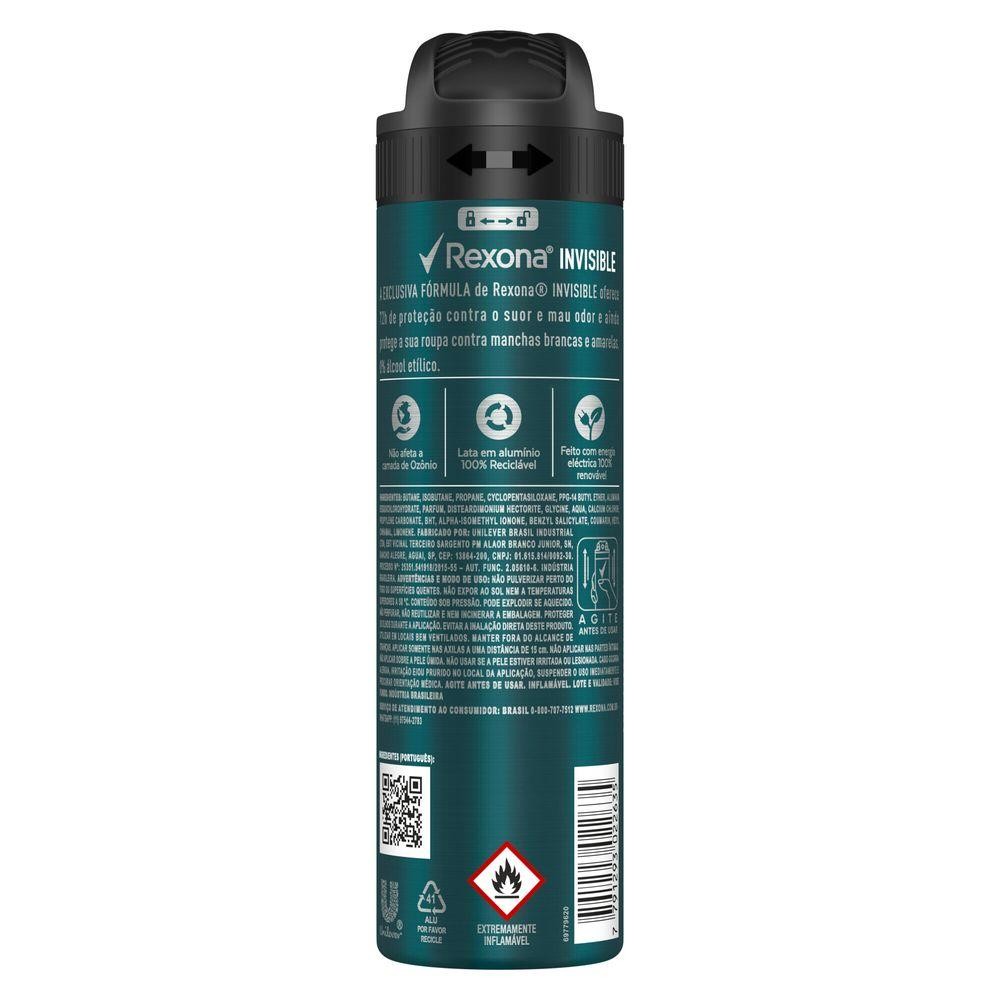 Kit com 3 Desodorantes Antitranspirantes Aerosol Masculino Rexona Invisible 72 horas 150ml · foto 2