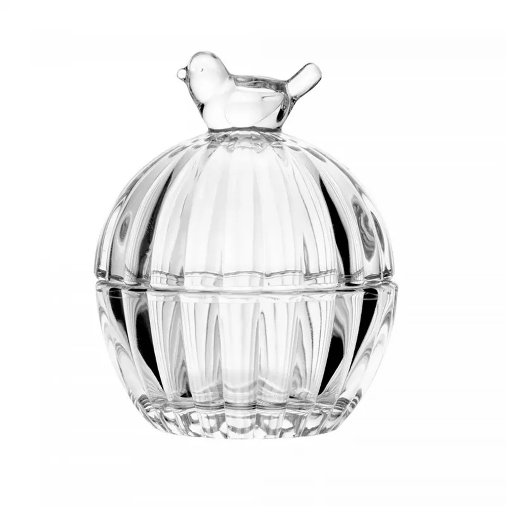 Potiche Pote Bomboniere Baleiro de Vidro Cristal Bird Pássaro Wolff Decorativo - Home & Living