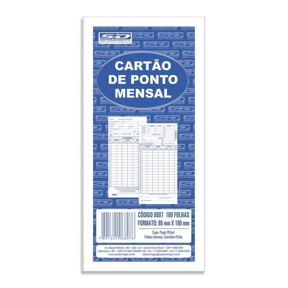 Cartao De Ponto Mensal 100 Unidades São Domingos