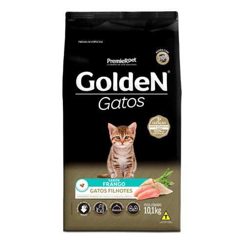 Ração Golden Gatos Filhotes Sabor Frango 10.1kg Alimento Premium Especial Felino Proteína 34% Cat