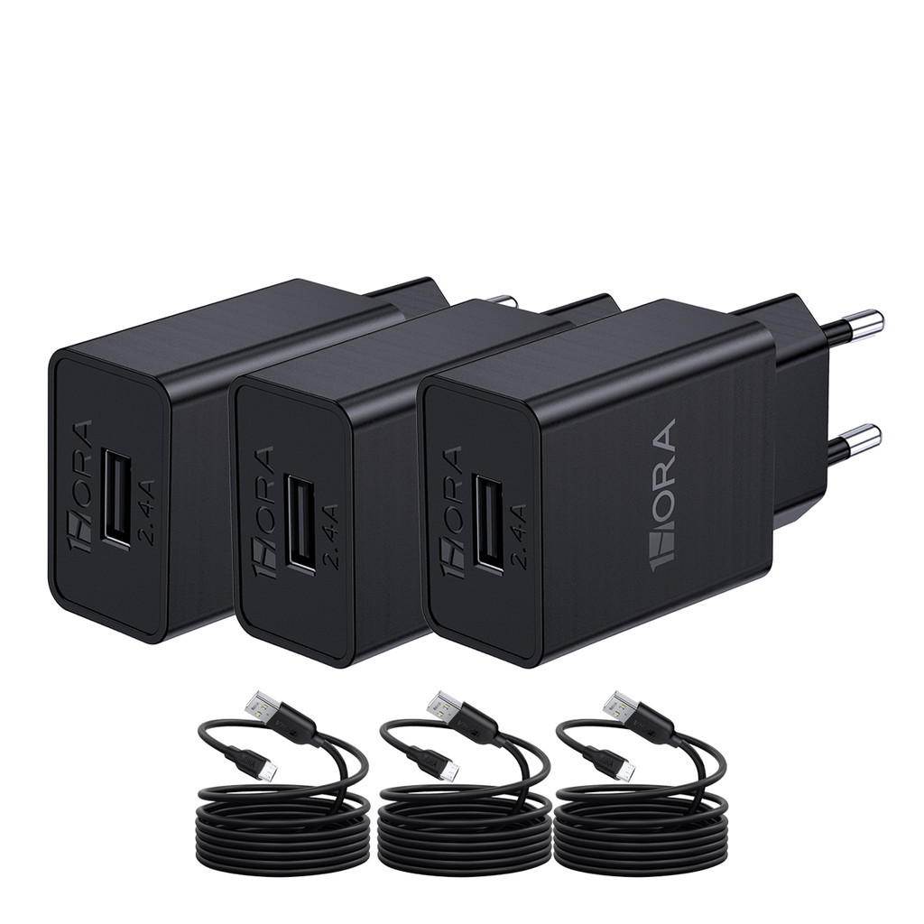 KIT 3X Carregador Usb 1Hora, 2.4A + Cabo Micro Usb/A Preto - Mobile & Gadgets