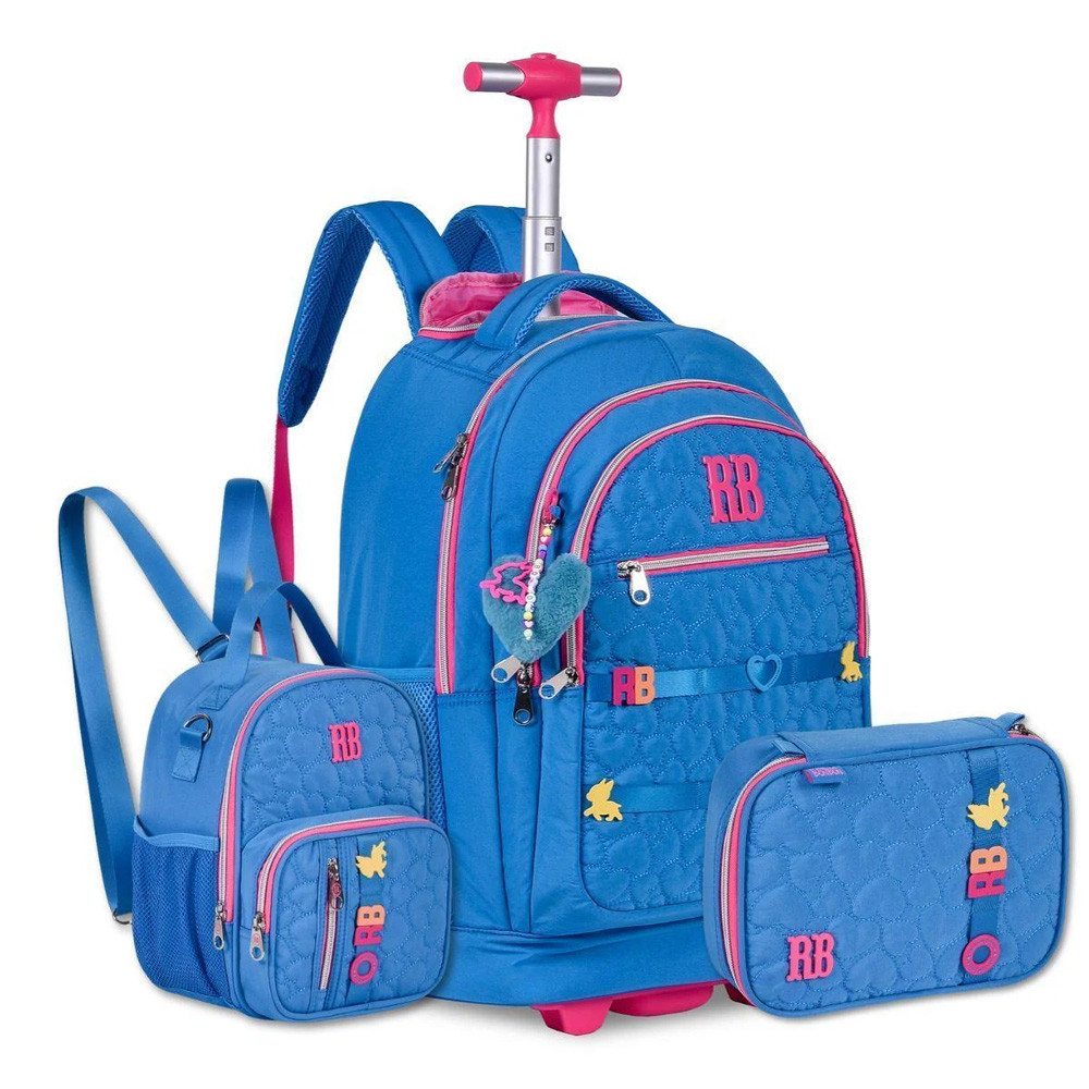 Kit Mochila de Rodinhas Lancheira Estojo Box Rebecca BonBon