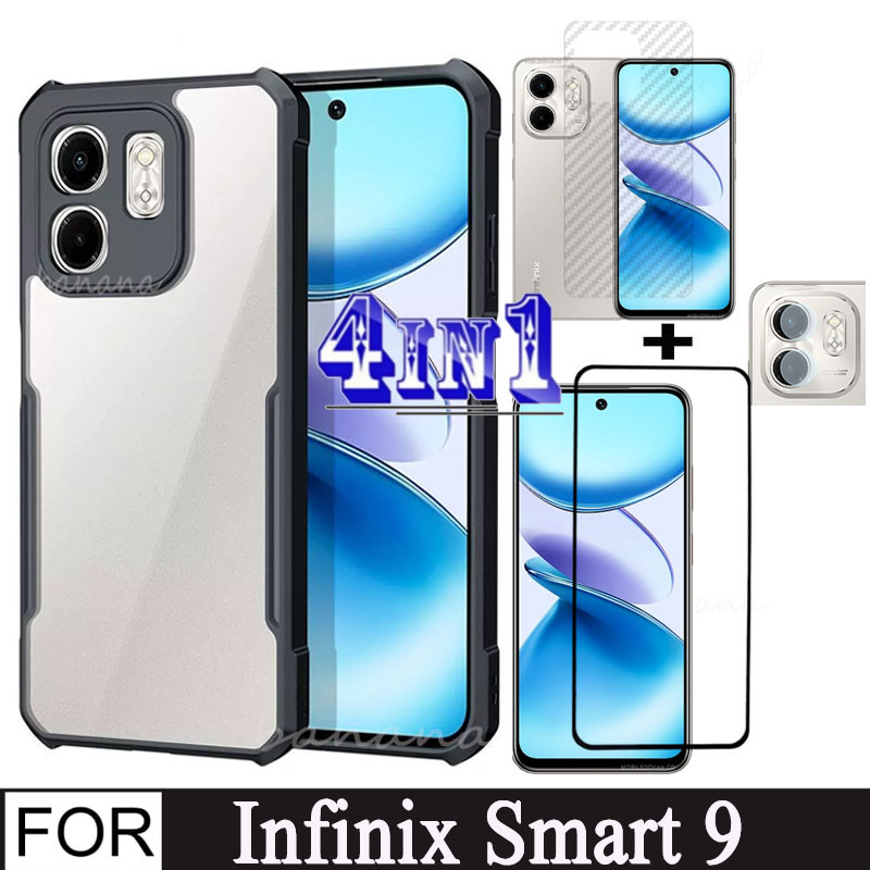 Capa De Telefone À Prova De Choque Infinix Smart 9 Para 8 7 Hot 50i 40i Protetor De Tela De Vidro De Lente De Câmera 4 Em 1 E Membrana De Cerâmica De Privacidade Filme Traseiro