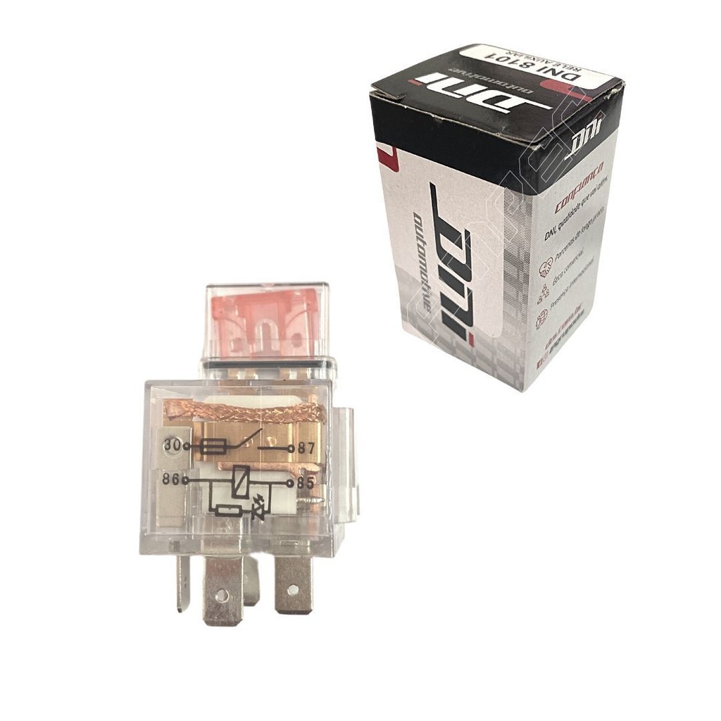 Relé Auxiliar Acrílico com LED 4 Terminais Fusível 40A 12V Base Selada Com Suporte DNI 8101 em Oferta na Shopee
