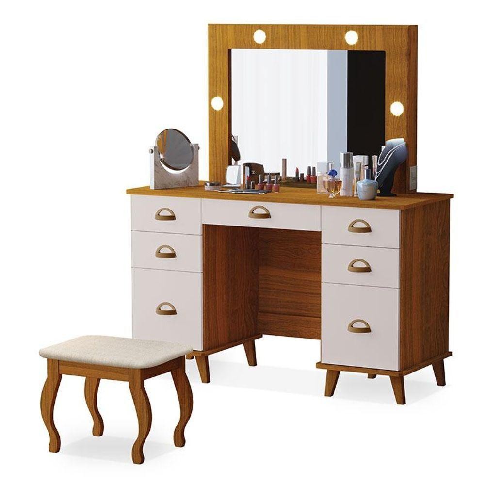 Penteadeira Camarim New Seul Com Banqueta Almofadada Freijó Maní - Luapa em Oferta na Shopee