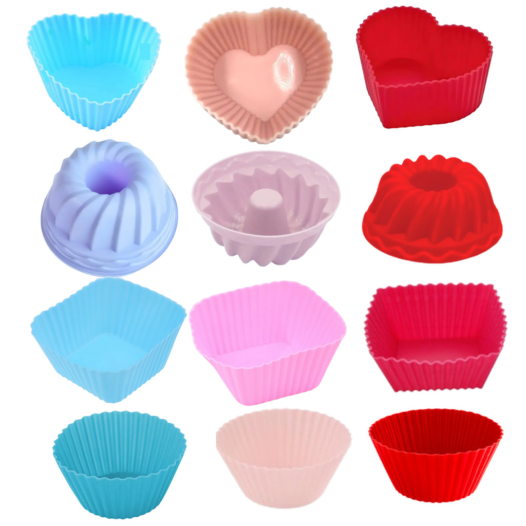 Forminha de Silicone Cupcake Antiaderente Kit Jogo Peças Empadinha Pudim Pão de Queijo Muffin Air Fryer Forno Reutilizav