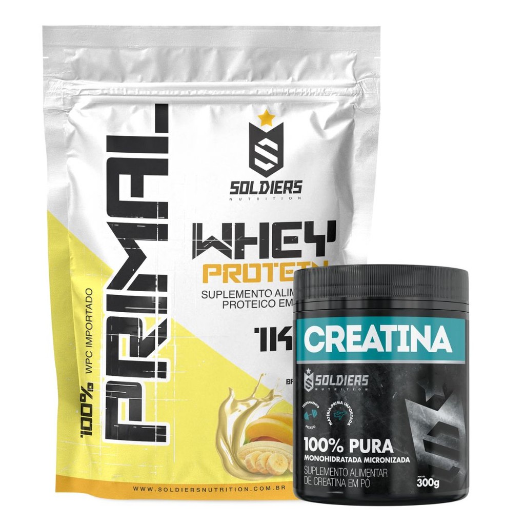 Kit: Whey Protein Primal 1Kg 100% Importado + Creatina Monohidratada Pote 300g - Soldiers ...