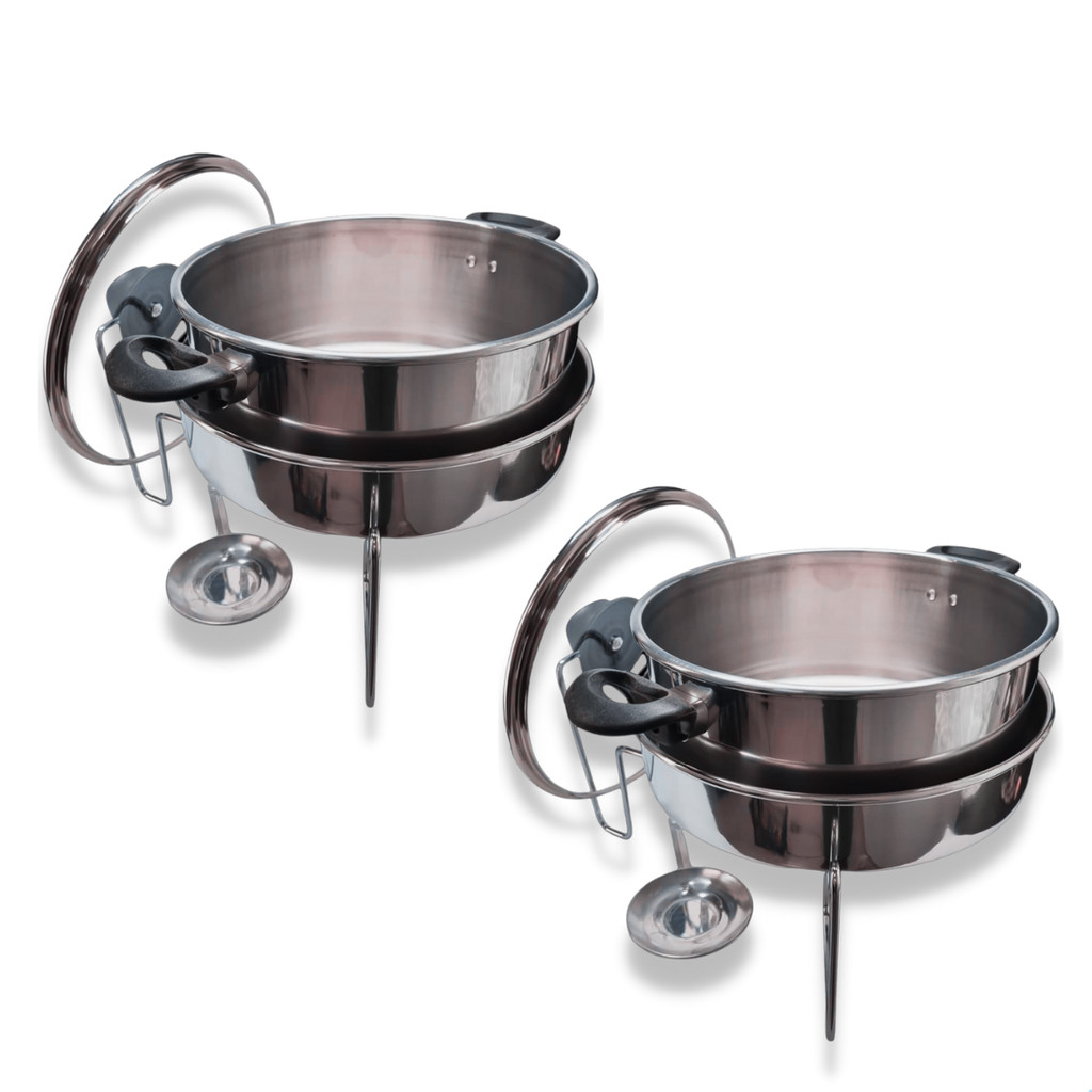 Panela Rechaud Banho Maria Aluminio com Richo Kit 02 Panelas Tampa Vidro
