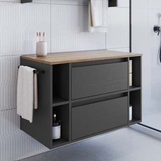Gabinete de Banheiro Suspenso 80cm com 4 Nichos 1 Toalheiro 1 Porta 1 Gaveta Bh8010 Mel/Grafite em Oferta na Shopee