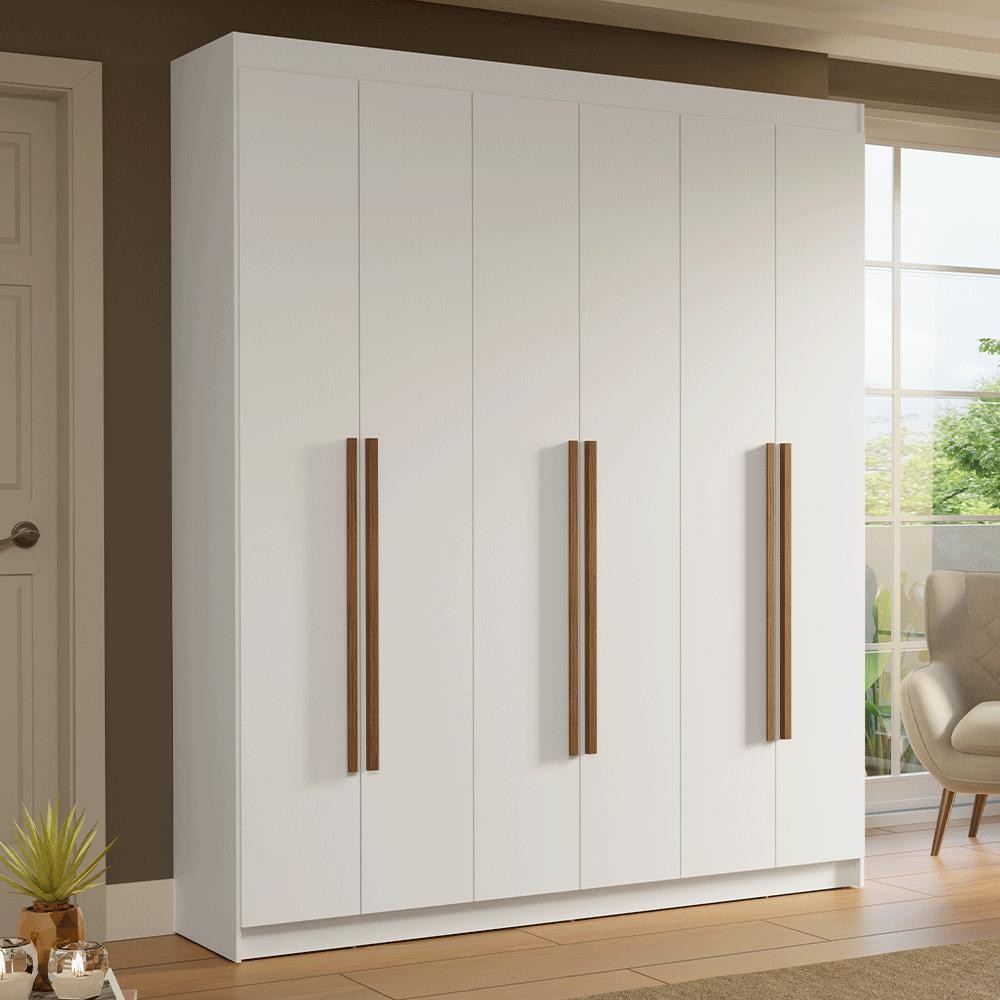 Guarda-Roupa Casal 6 Portas Batentes Branco/Branco/Rustic Saturno Madesa