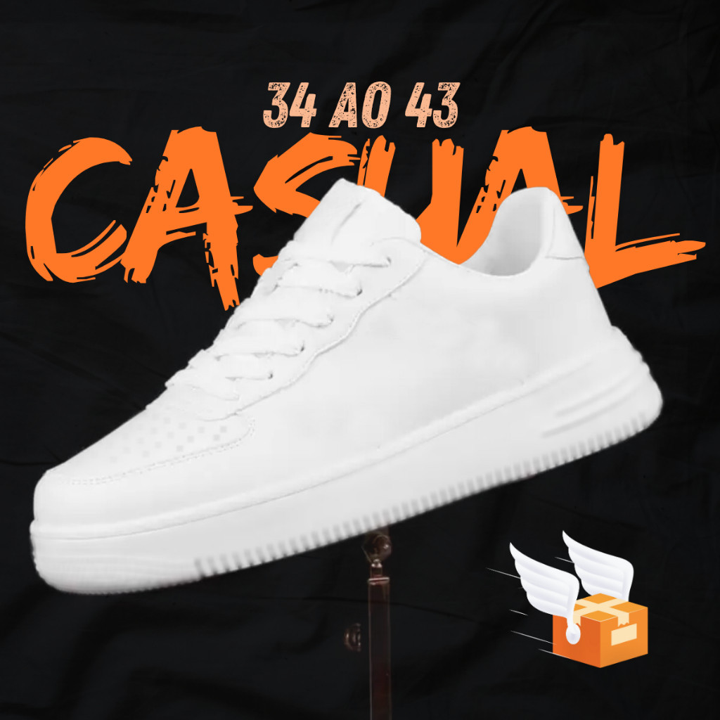 Tênis Branco Unissex Force Feminino Confortavel Macio Academia Off Preto Masculino