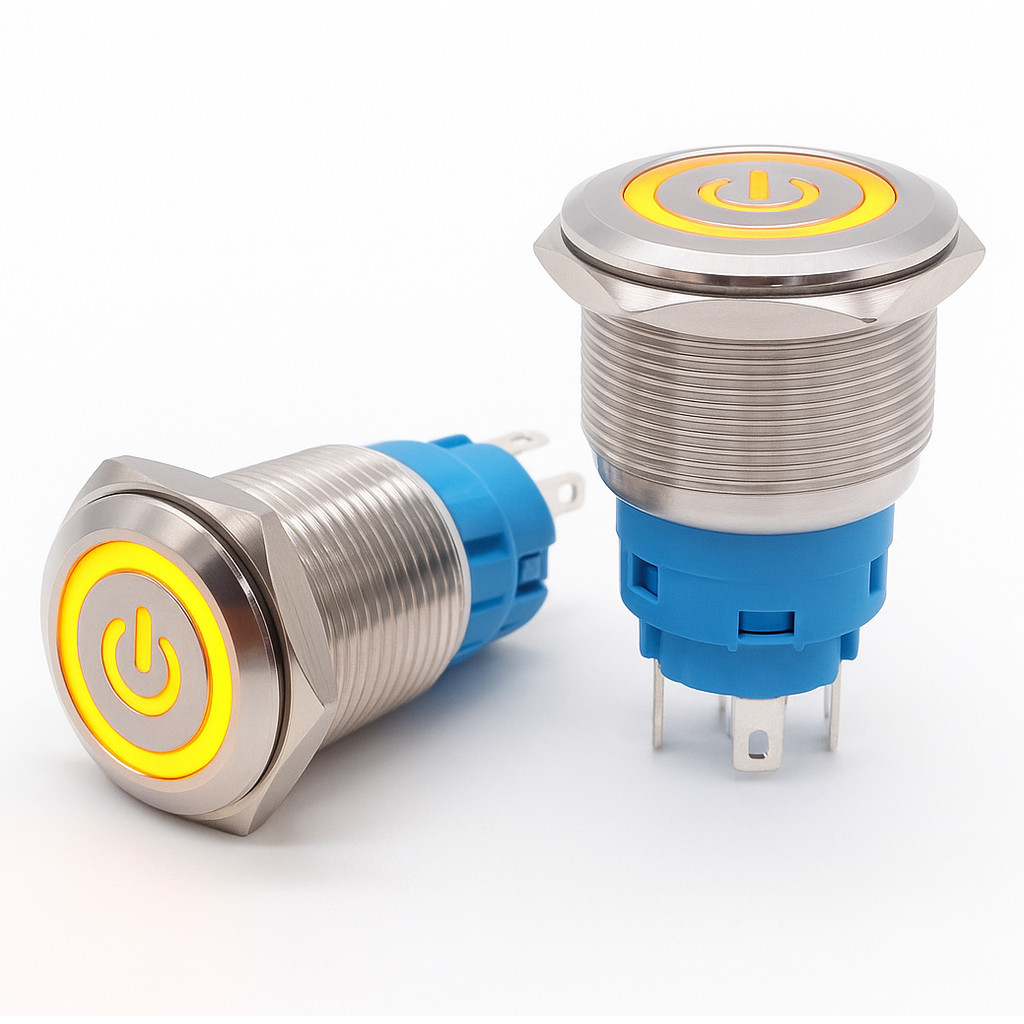 Botao Liga Desliga 19mm LED Amarelo 12/24v Power