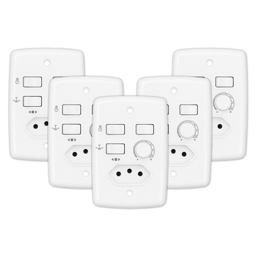 KIT COM 5 TRIO CONTROLE ROTATIVO P/2 LÂMPADAS COM TOMADA