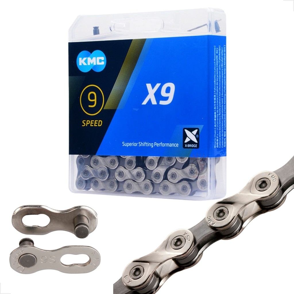 Corrente 9v Kmc X9 Silver Prata Mtb Speed 1x9v 2x9v 3x9v + Power Link - 122 Elos / K7 até 50 dentes em Oferta na Shopee