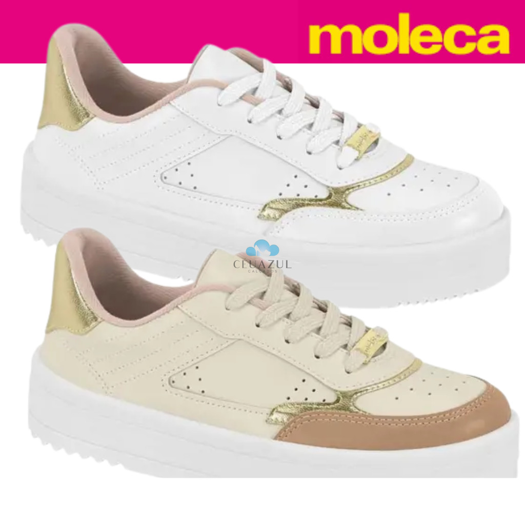 Tênis Casual Feminino Moleca Detalhe Metálico Confortável Estiloso em Oferta na Shopee