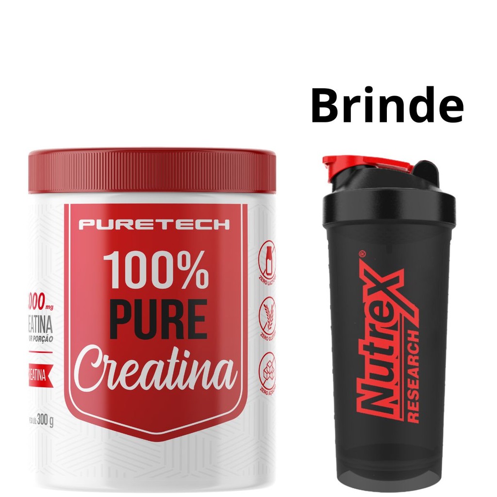 creatina monoidratada 100% pura 300g Puretech + coqueteleira