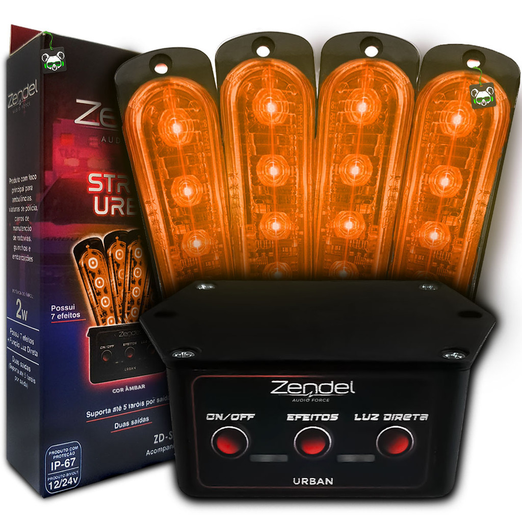 Kit Strobo Automotivo 4 Faróis Ambar Urban + Central Zendel em Oferta na Shopee