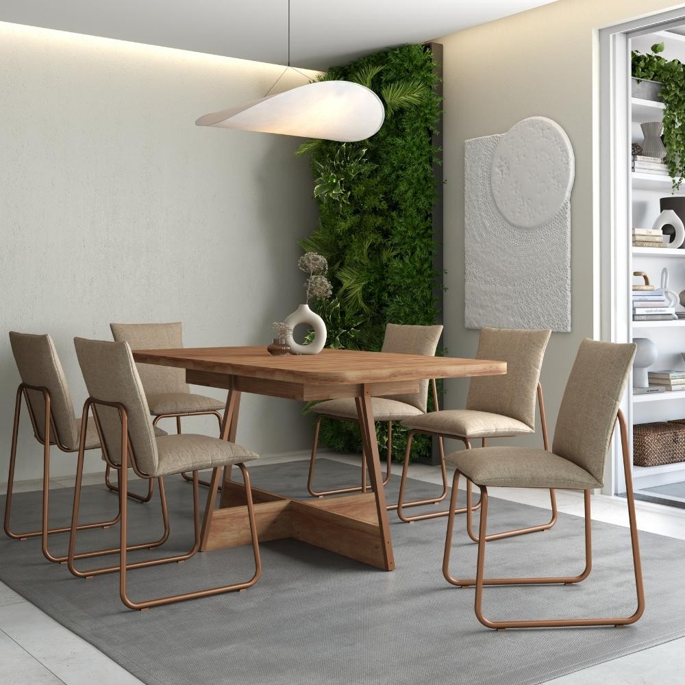 Conjunto de Sala de Jantar 6 Cadeiras Chloe Carraro Nogal Rosê em Oferta na Shopee