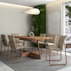 Conjunto de Sala de Jantar 6 Cadeiras Chloe Carraro Nogal Rosê
