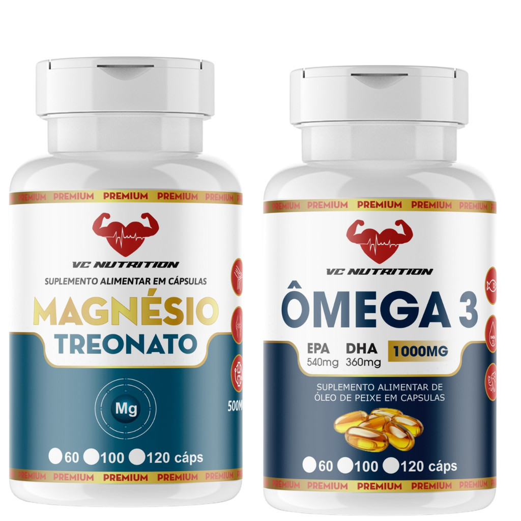 Magnésio L Treonato original + Ômega 3 1000mg EPA 540 DHA 360