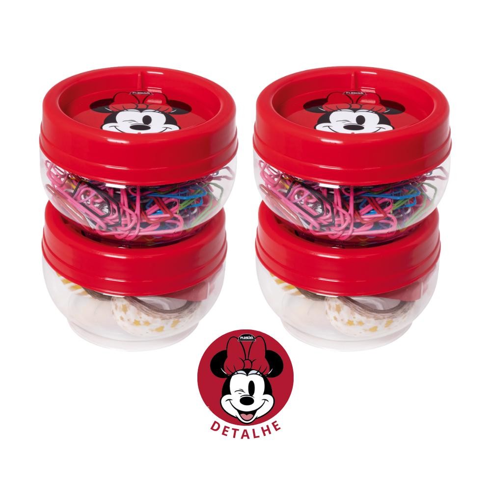 Kit 4 Organizadores Minnie Vermelha Empilháveis Gire e Trave Disney Plasútil em Oferta na Shopee