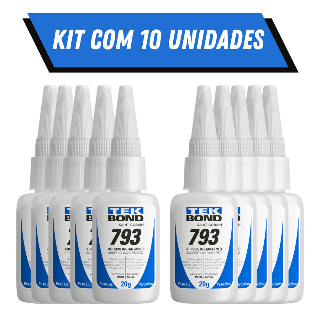 Kit 10 Colas Instantanea TekBond 793 SuperBonde 20g Multiuso