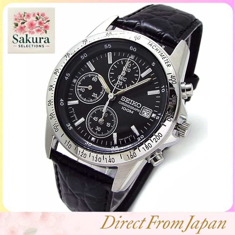 Seiko Relógio De Pulso Cronógrafo Conjunto De Cinto De Couro Genuíno Distribuição Oficial Doméstica Preto SND367P1 [Importação Paralela]