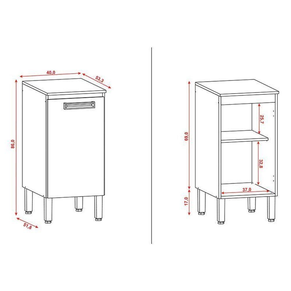 Detalhes do Balcão De Cozinha Ametista 1 Porta 40 Cm Freijó Gris - Kits Paraná