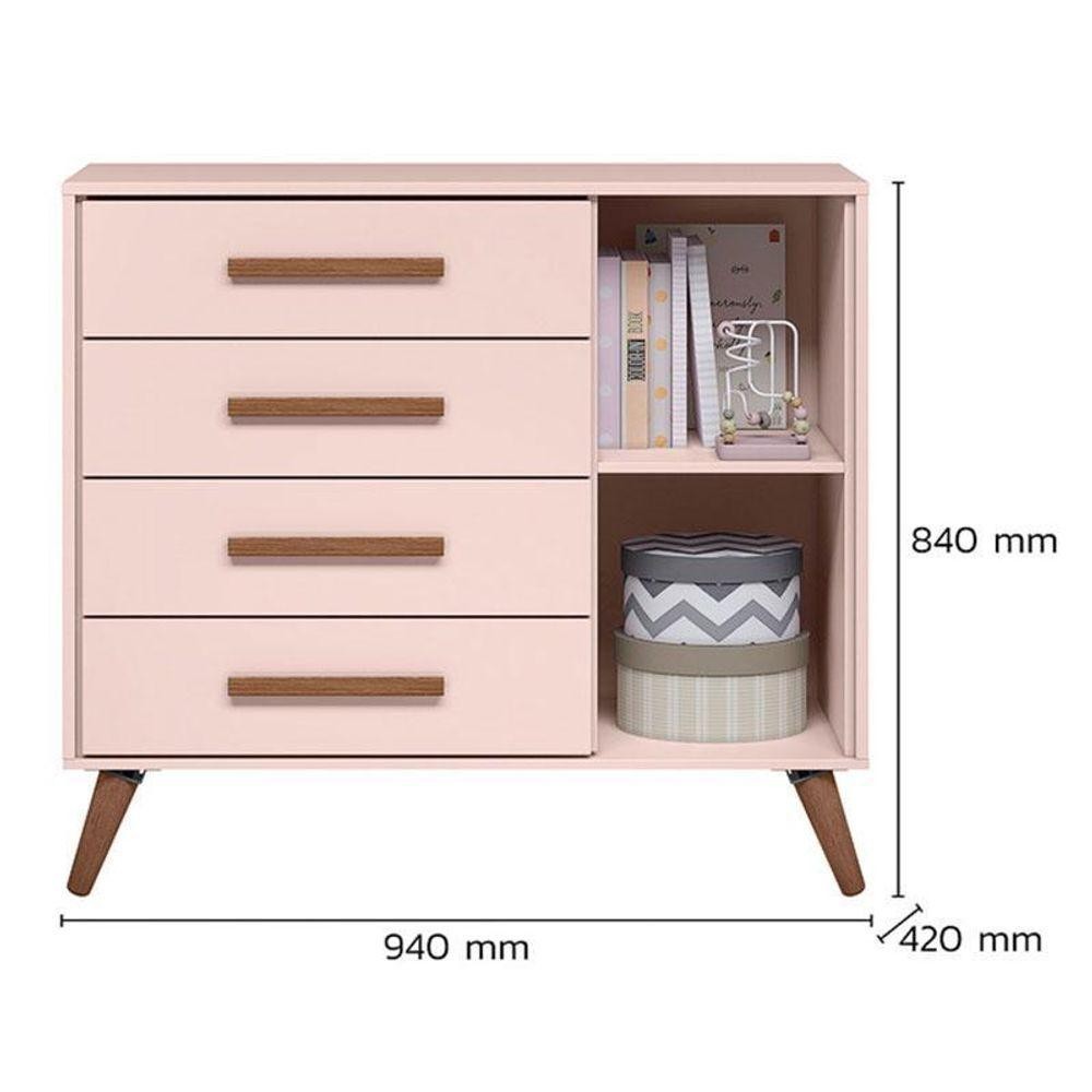 Berço Americano 3820 E Cômoda Infantil 3825 Q Encanto Retrô Rosa - Qmovi