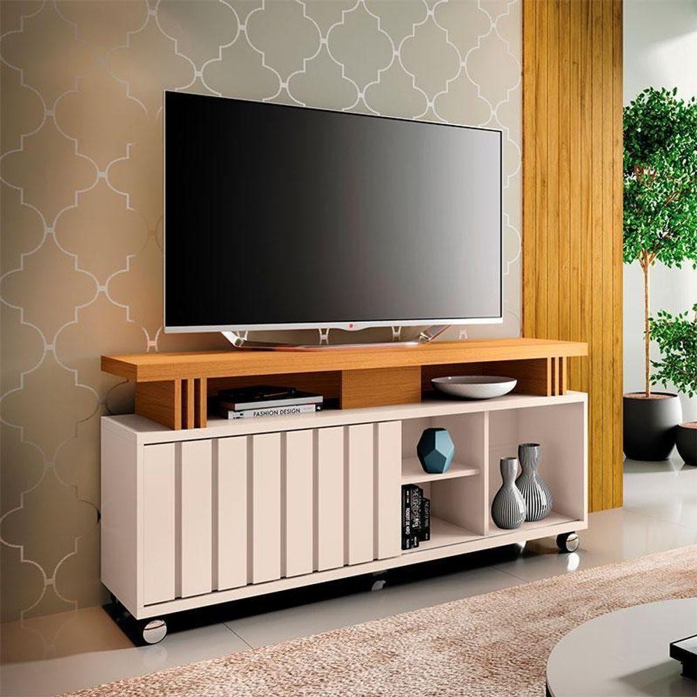 Rack Bancada Para Sala Ambiente Rivera 1.3 Off White Cinamomo – Hb Móveis em Oferta na Shopee